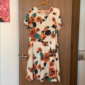 Lularoe Jessie Dress L White w/ Orange roses